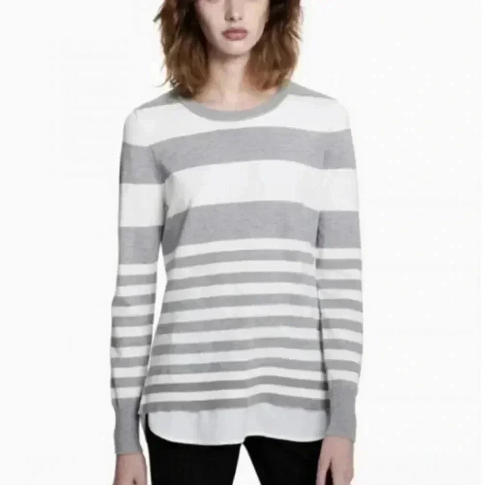 Calvin Klein Long Sleeves Gray and White Long Sleeve Shirt Medium